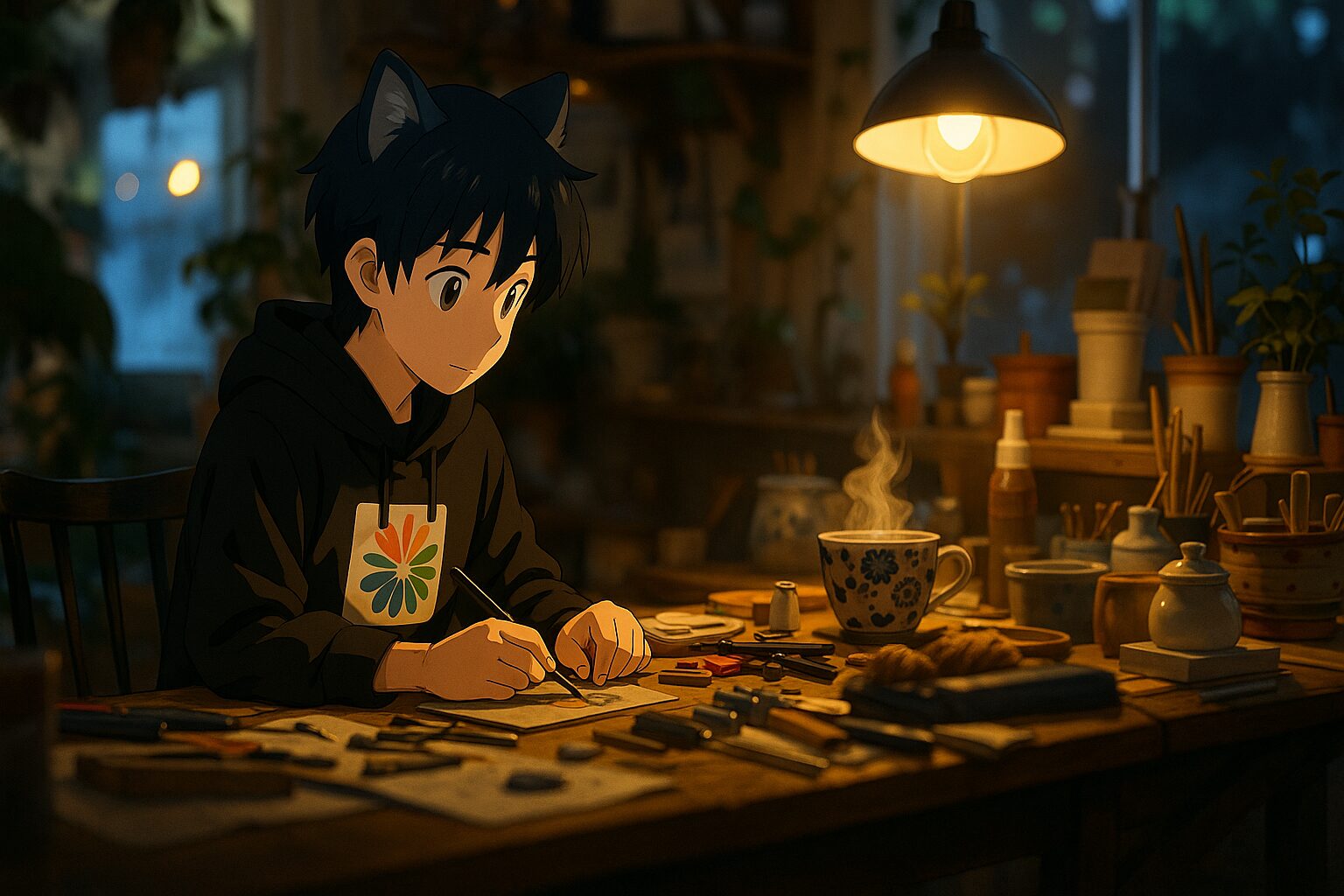 副業で作業をしている人。